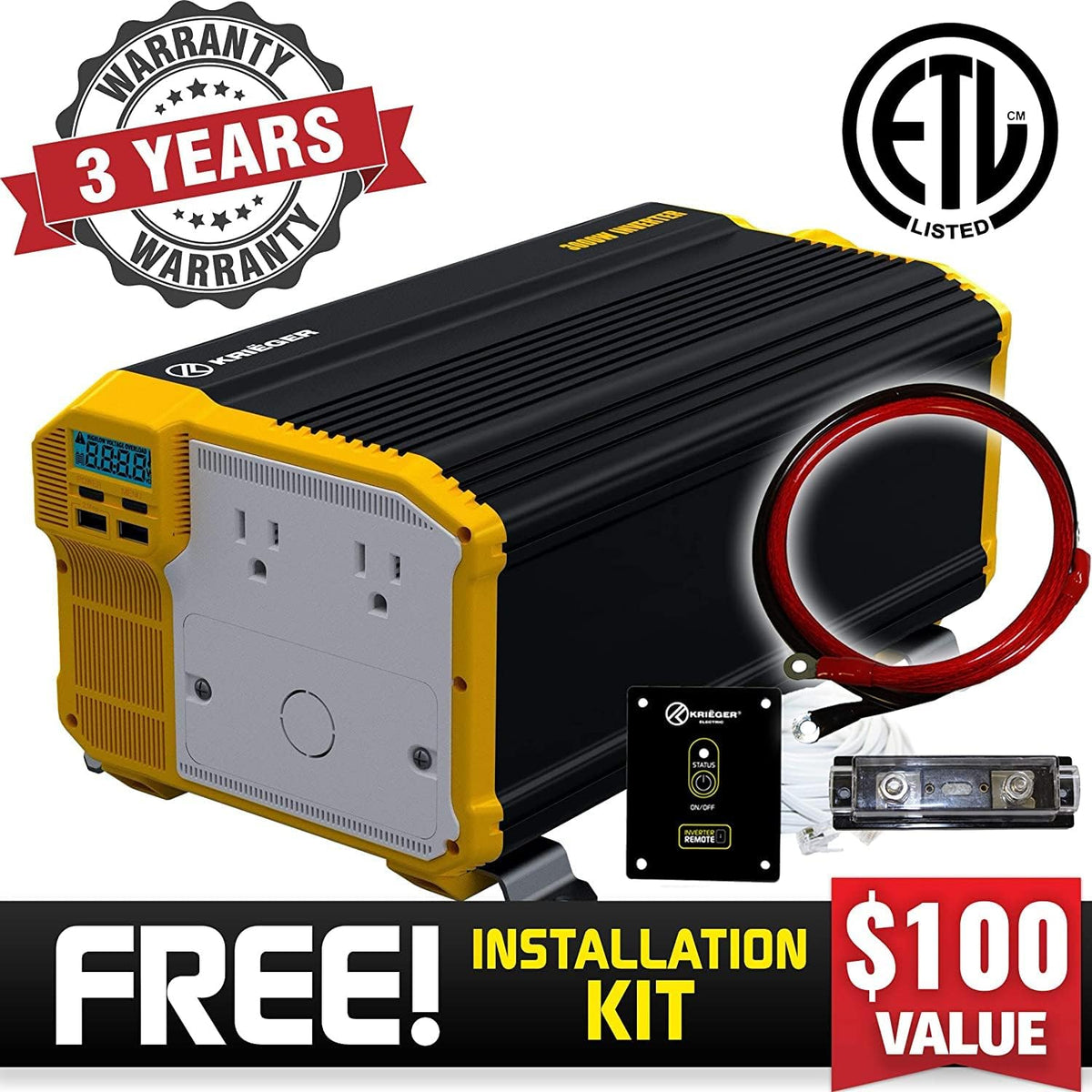 3000 Watts 12V to 110V Modified Sine Wave Power Inverter H17194