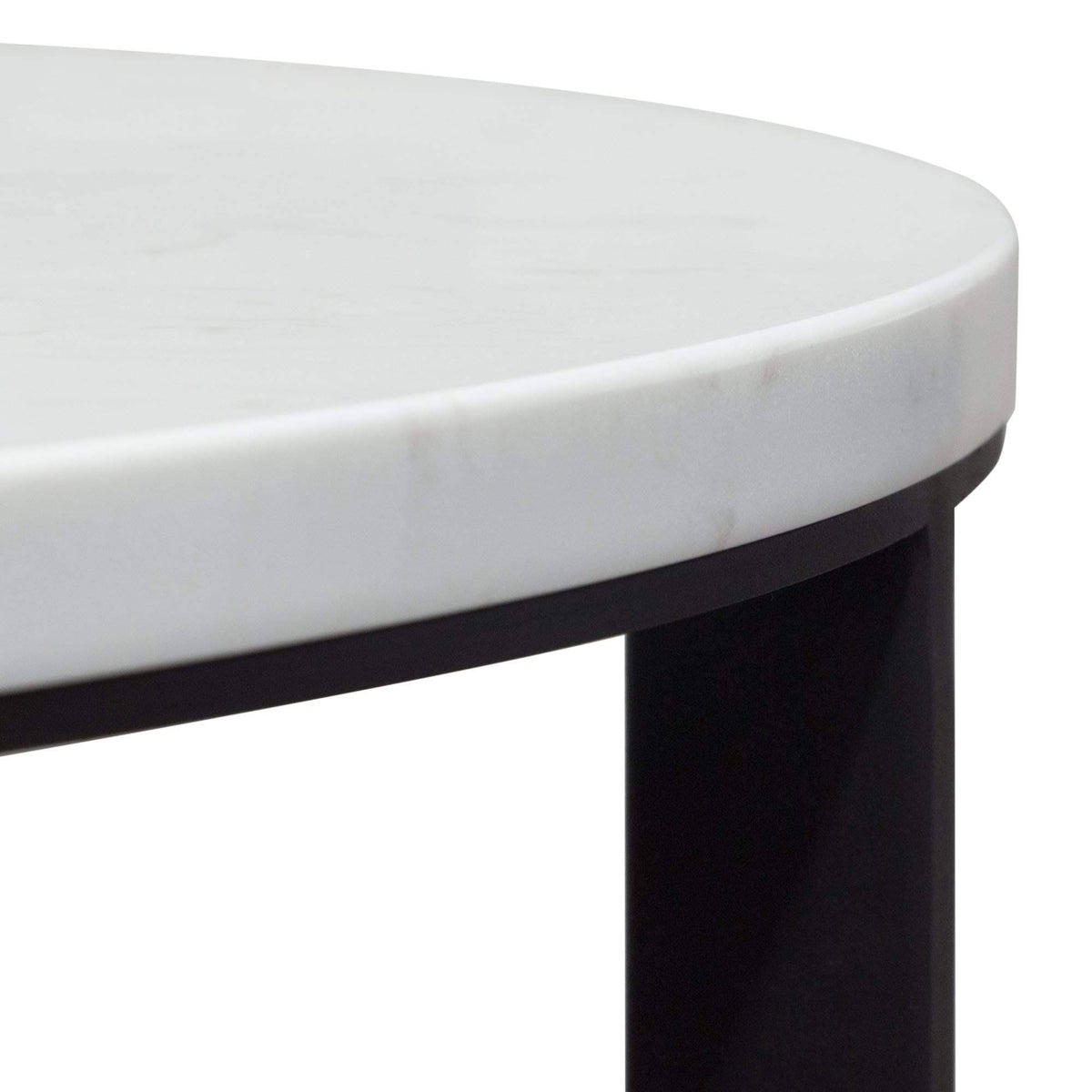 Round End Table with Engineered Marble Top and Black Metal Base E6473