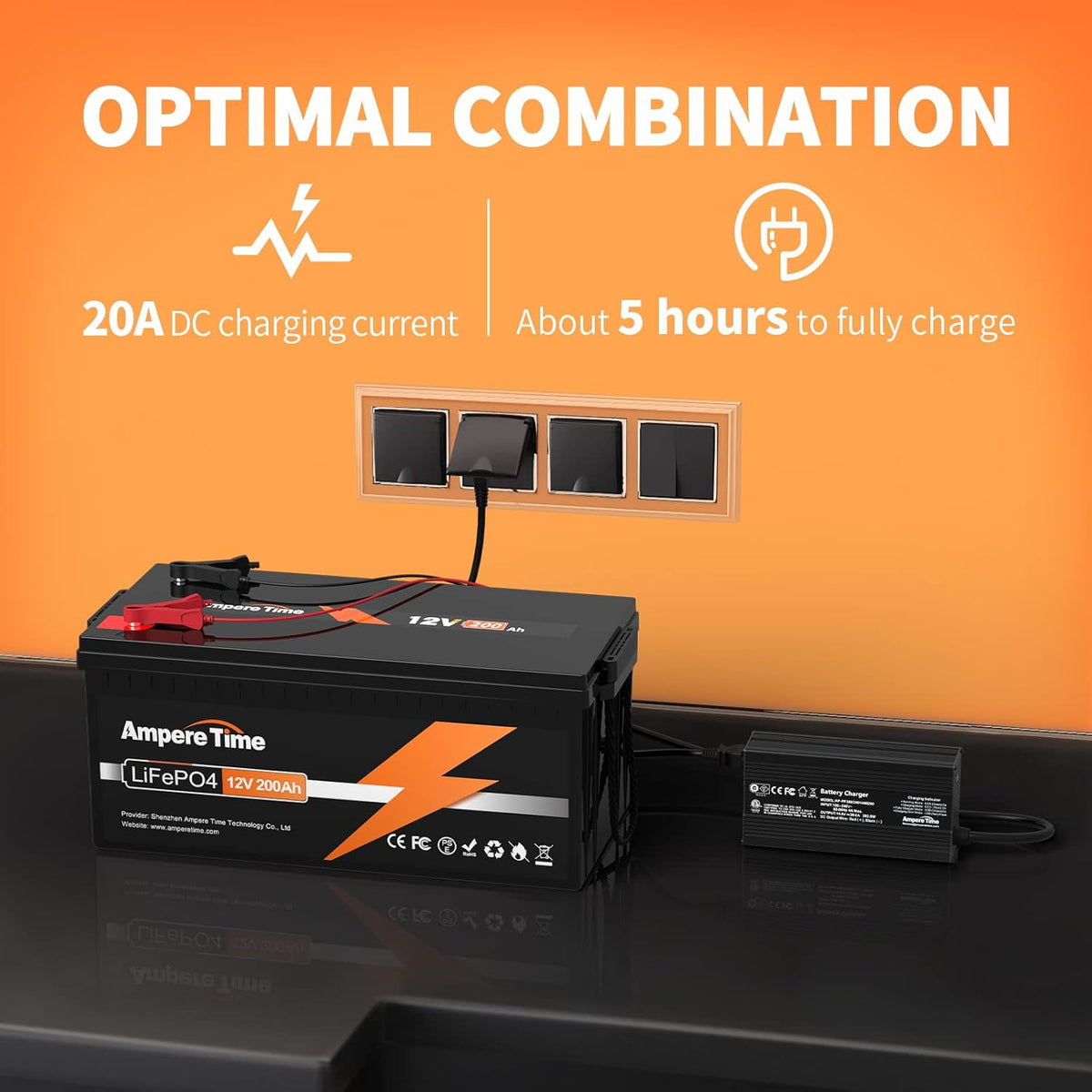 12V 300Ah LiFePO4 Battery with 20A Charger D616144