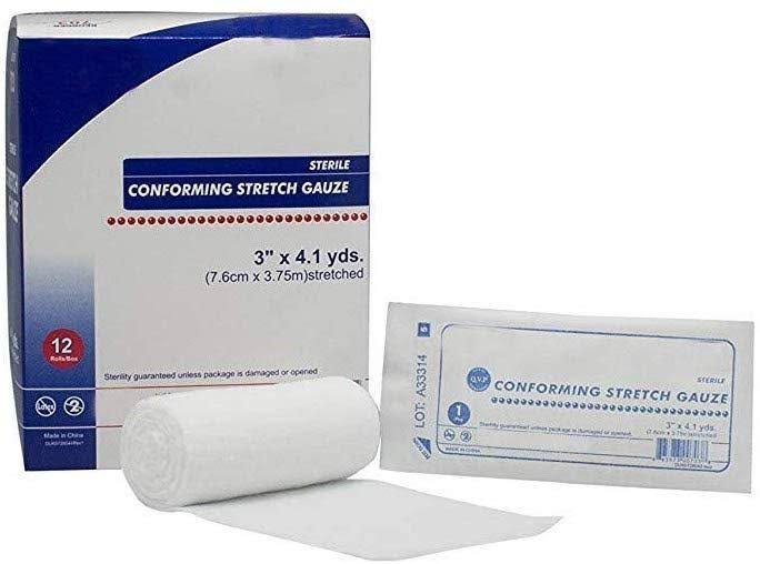 Sterile Rayon Poly Knitted Conforming Stretch Gauze Bandages 3 inch x 4.1 Yards Case of 96 X30451