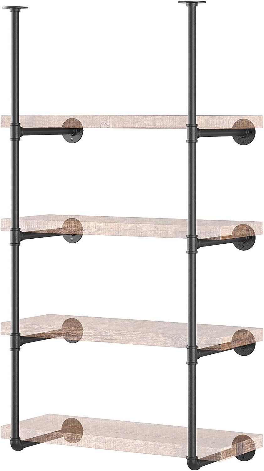 Industrial Wall Mount Iron Pipe Shelf 2 Pc 4 Tier Black H8142
