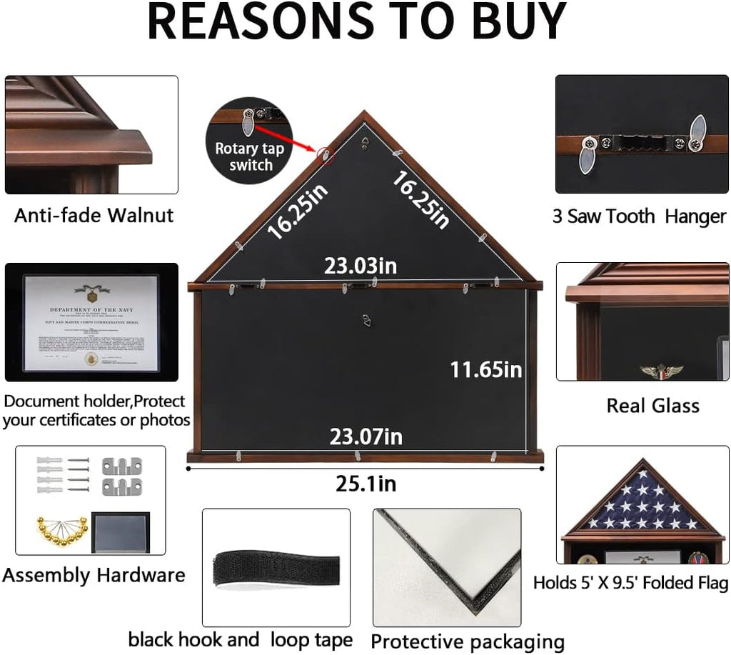 Large Solid Wood Flag Display Case with Certificate Holder L589580