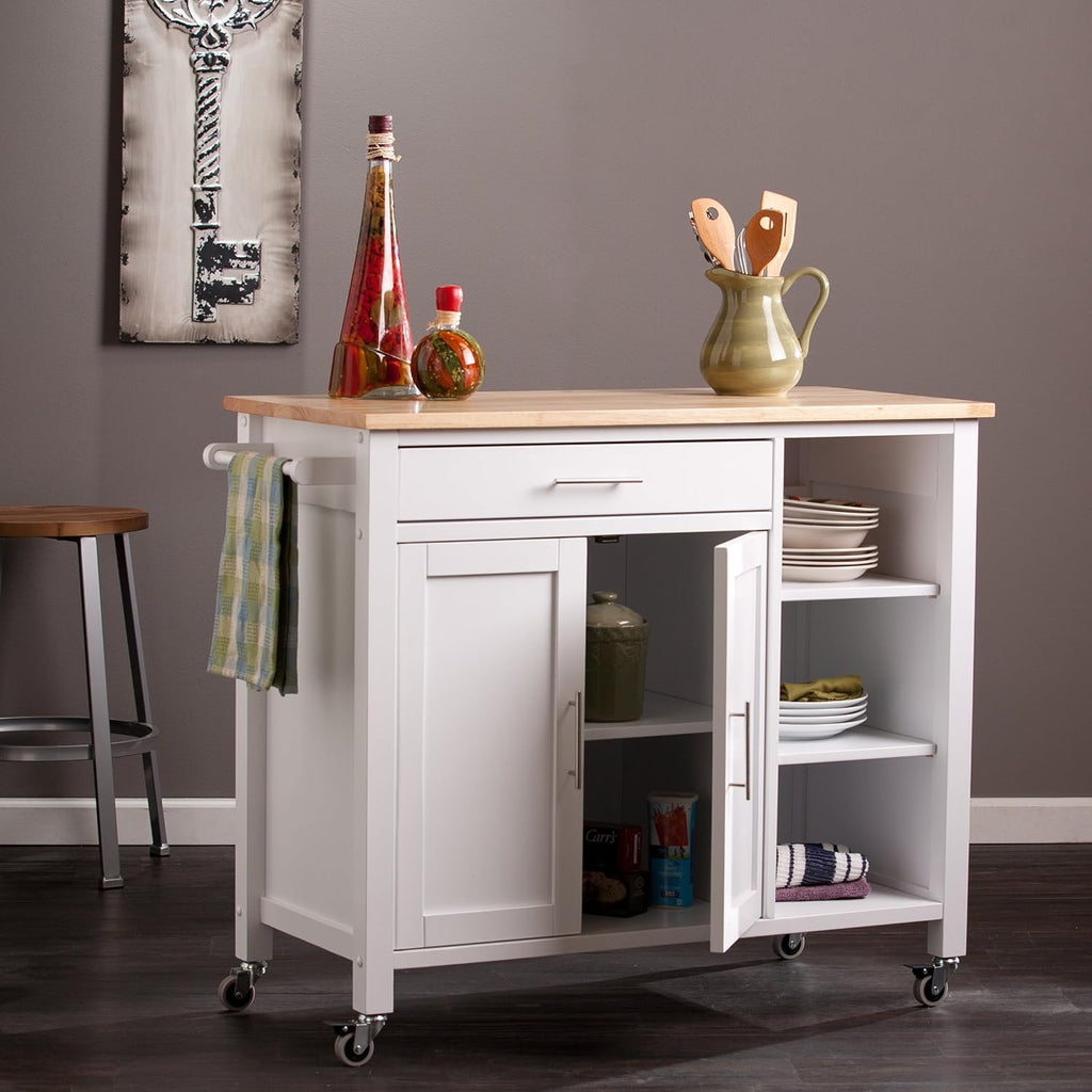Rolling Kitchen Cart Island with Cabinet D60165