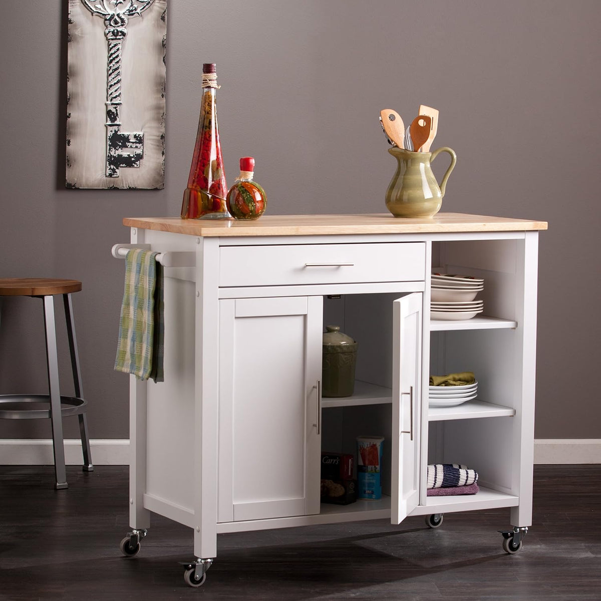 Rolling Kitchen Cart Island with Cabinet D60165