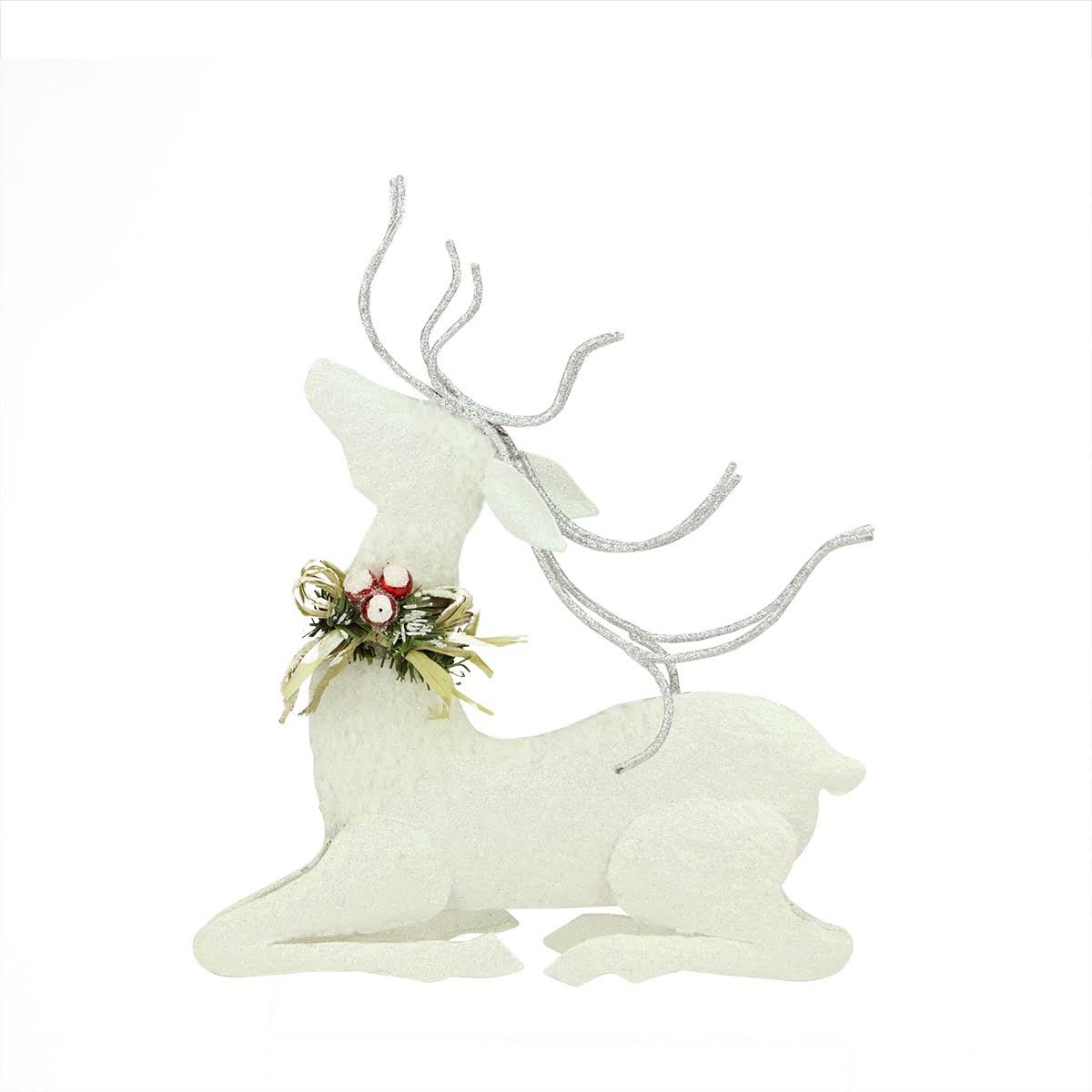 Snowy White Glitter Embellished Reindeer Christmas Tabletop Decor B201351
