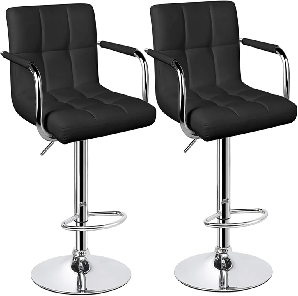Black Set of 2 Swivel Adjustable Bar Stools with Arms P483