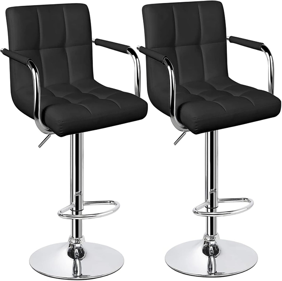Black Set of 2 Swivel Adjustable Bar Stools with Arms P483