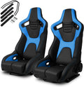 Black Red PVC Carbon Fiber Leather Reclinable Racing Seats Pair B853