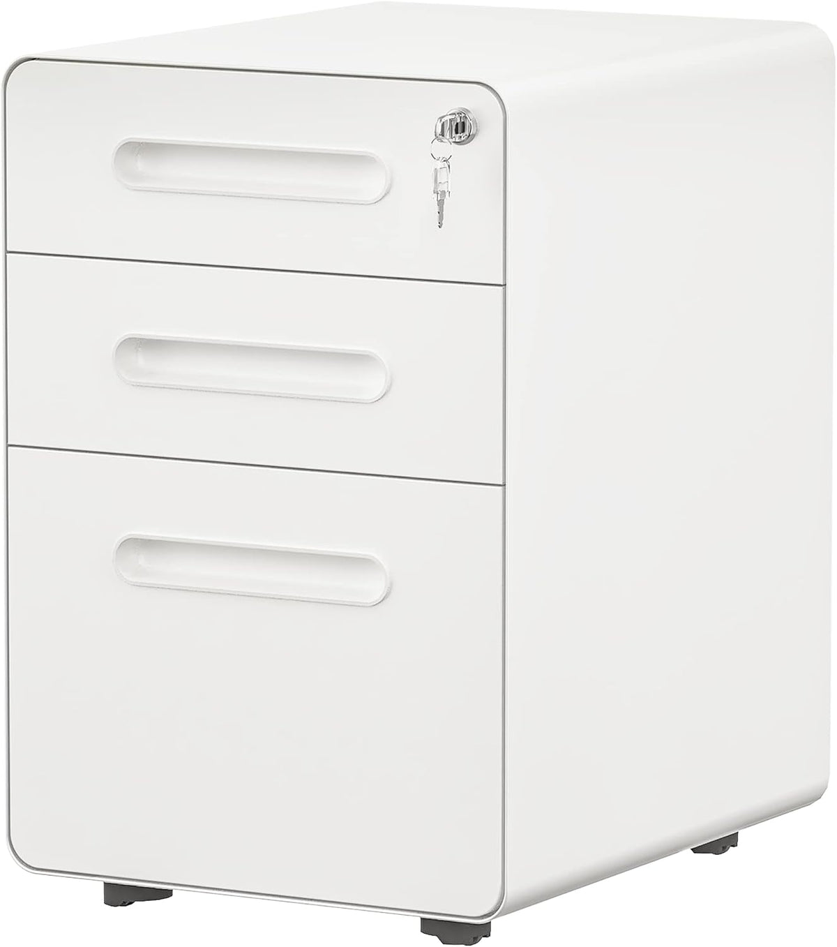 3 Drawer White Metal Rolling File Cabinet with Lock L943562