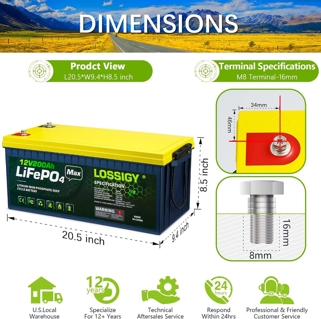 12V 200Ah LiFePO4 Lithium Battery with 100A BMS C45254