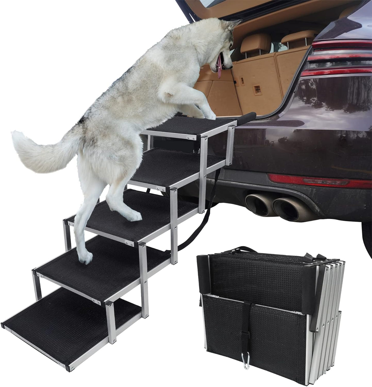 Lightweight Aluminum Foldable Dog Steps with Nonslip Surface D508739