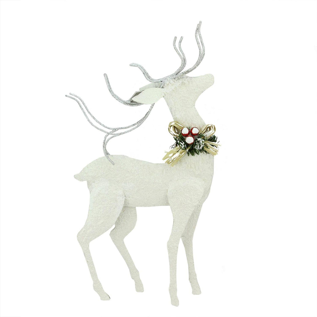Snowy White Glitter Embellished Reindeer Christmas Tabletop Decor B201351