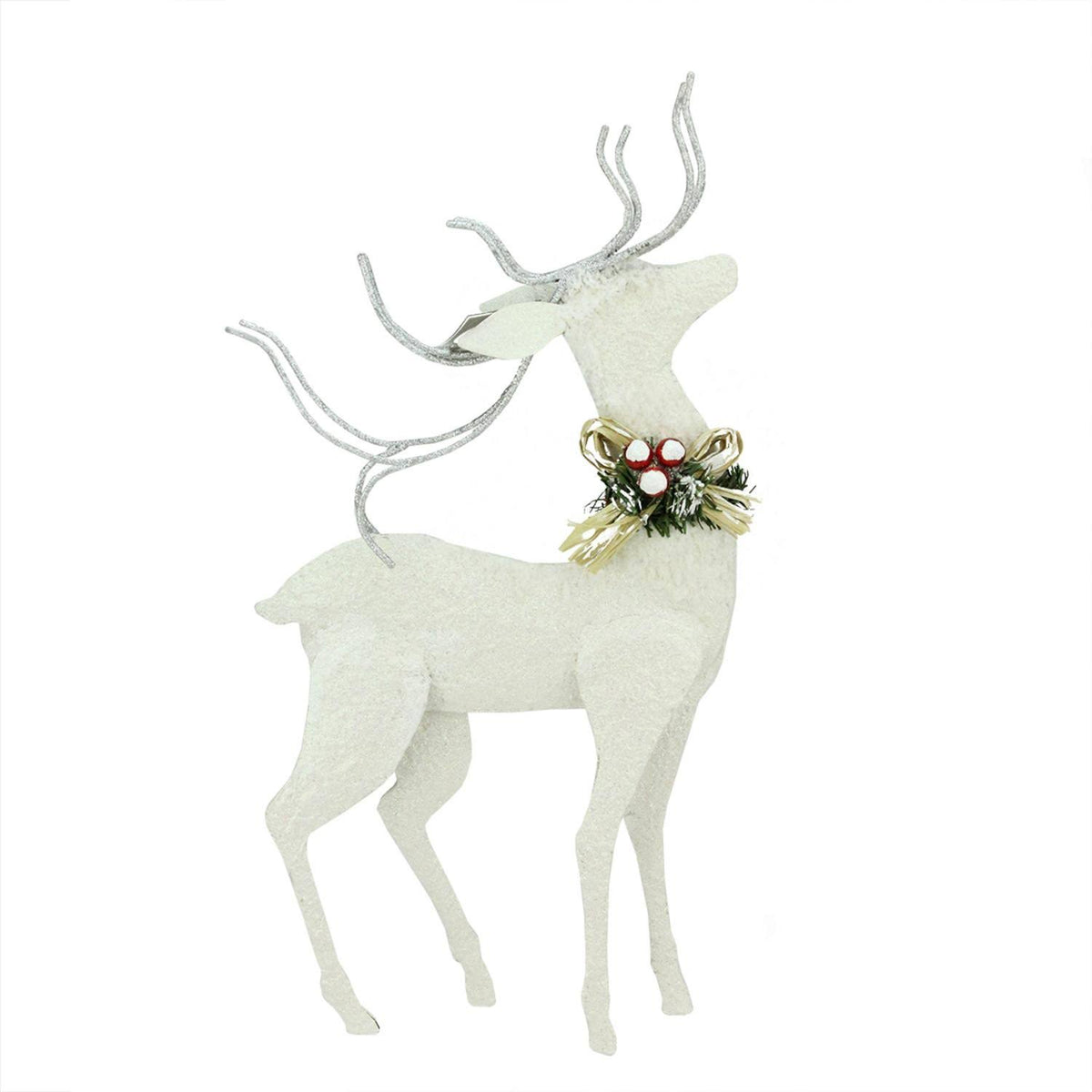 Snowy White Glitter Embellished Reindeer Christmas Tabletop Decor B201351