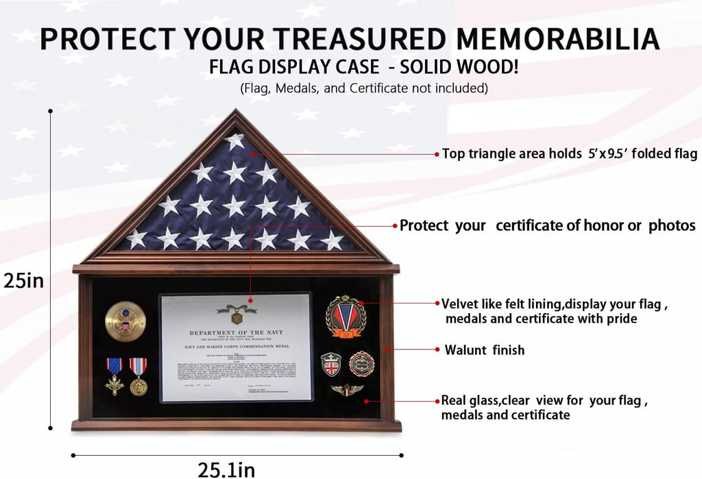 Large Solid Wood Flag Display Case with Certificate Holder L589580