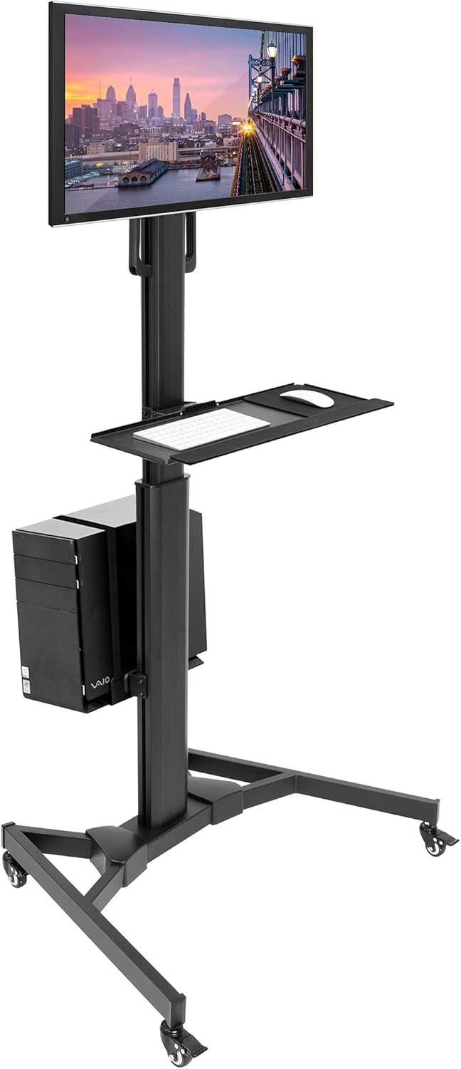 Adjustable Mobile Dual Monitor PC Workstation Cart with Keyboard Tray G187028