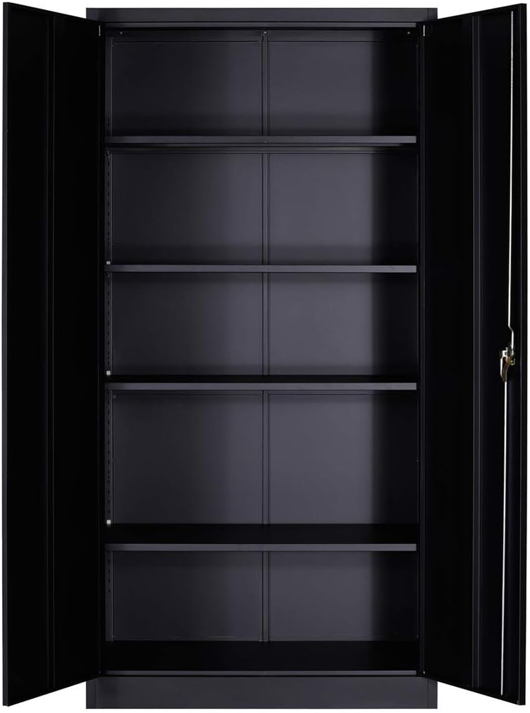 Metal Storage Cabinet with Lock and Wheels, Black P685