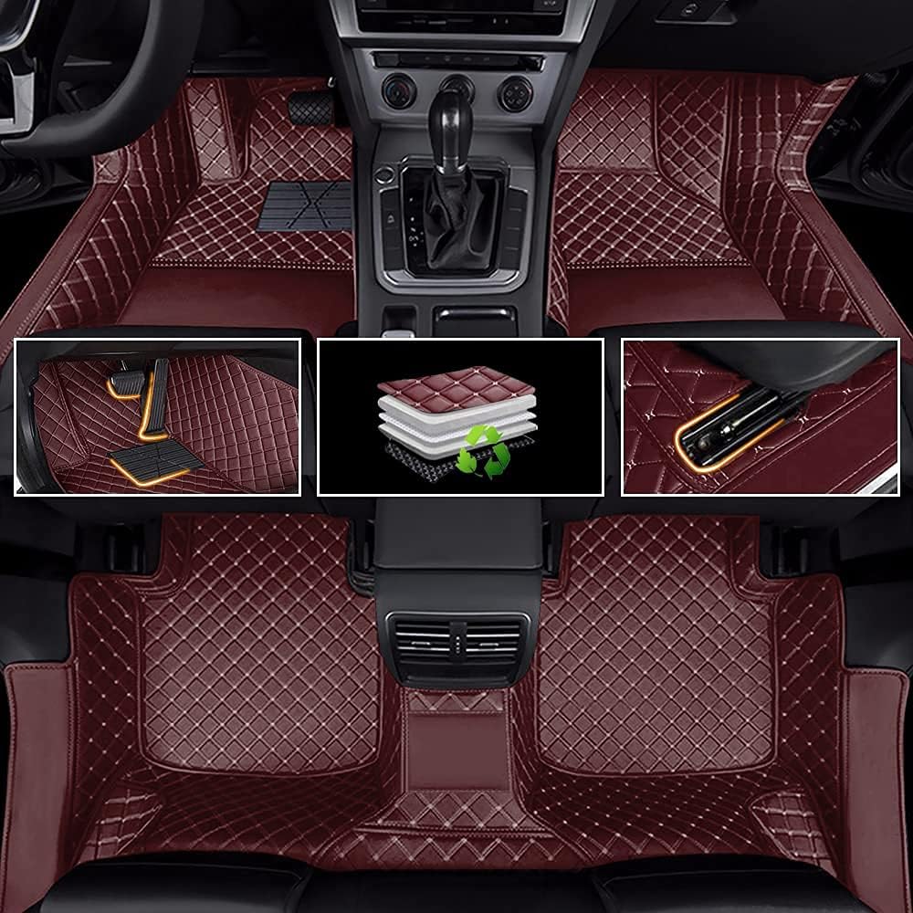 Car Floor Mats Luxury Leather Non-Slip Front & Rear All Weather Red Z11233