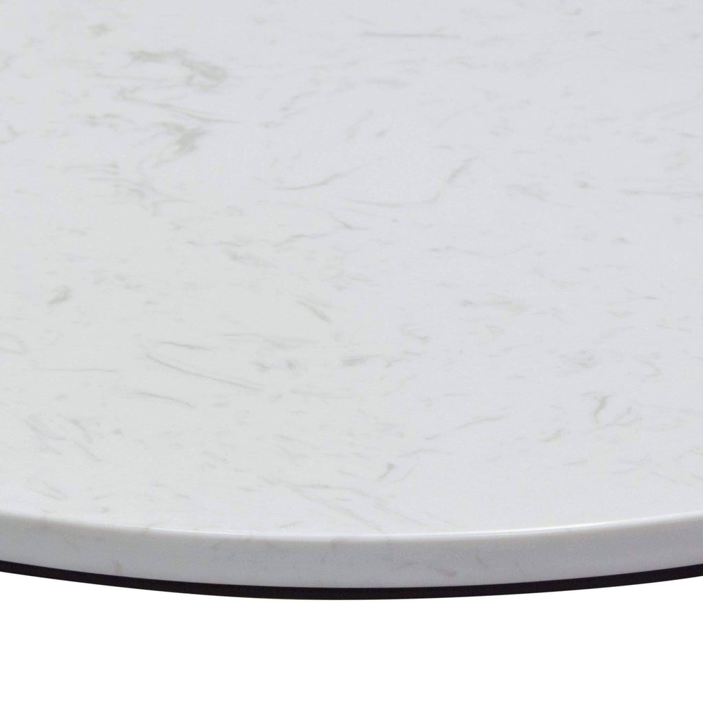 Round End Table with Engineered Marble Top and Black Metal Base E6473