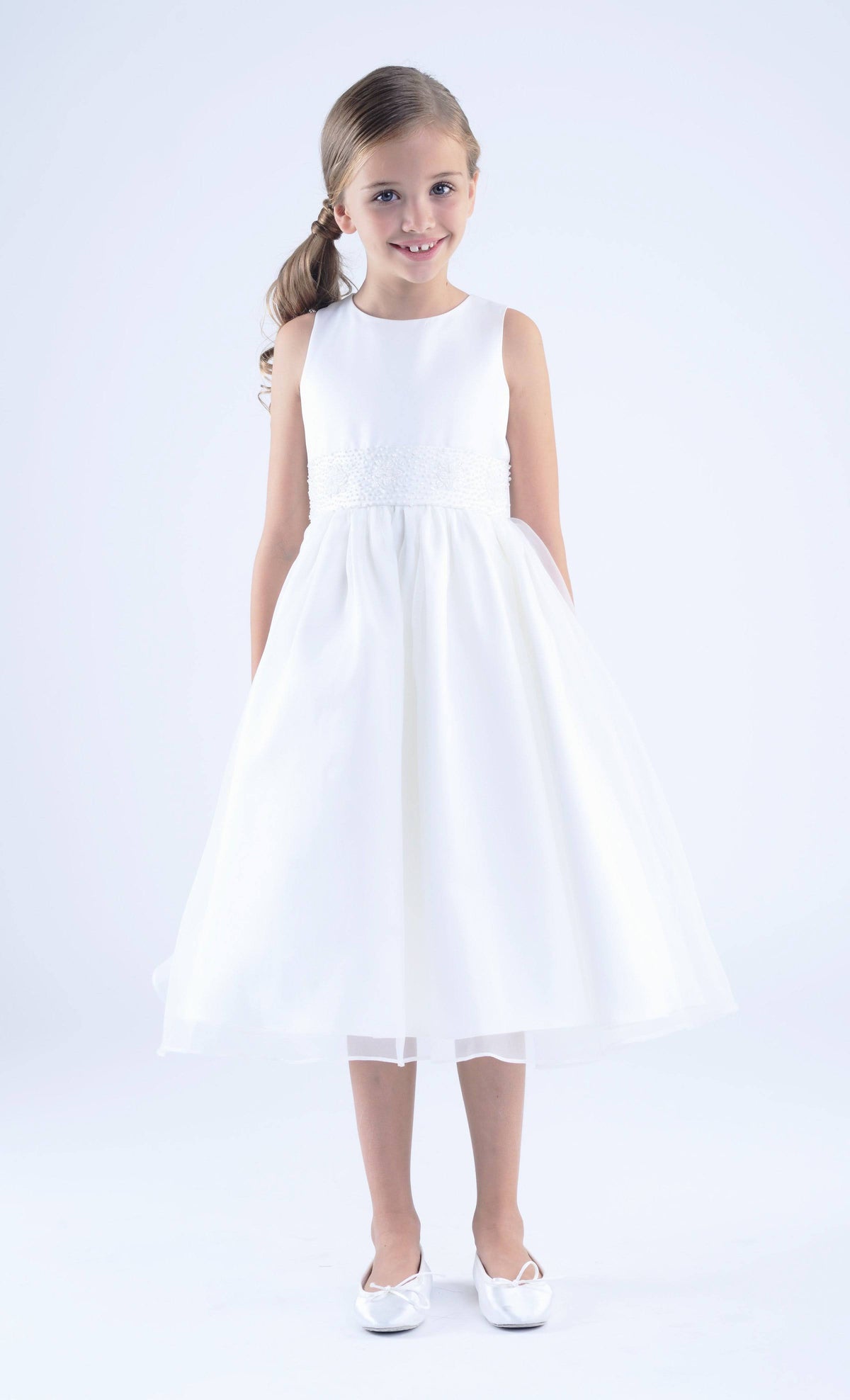 Champagne Beaded Sash Organza Dress K425