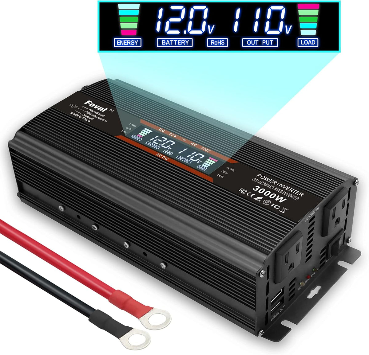 1500W Power Inverter 12V to 110V AC with LCD Display & Dual AC Outlets Z195