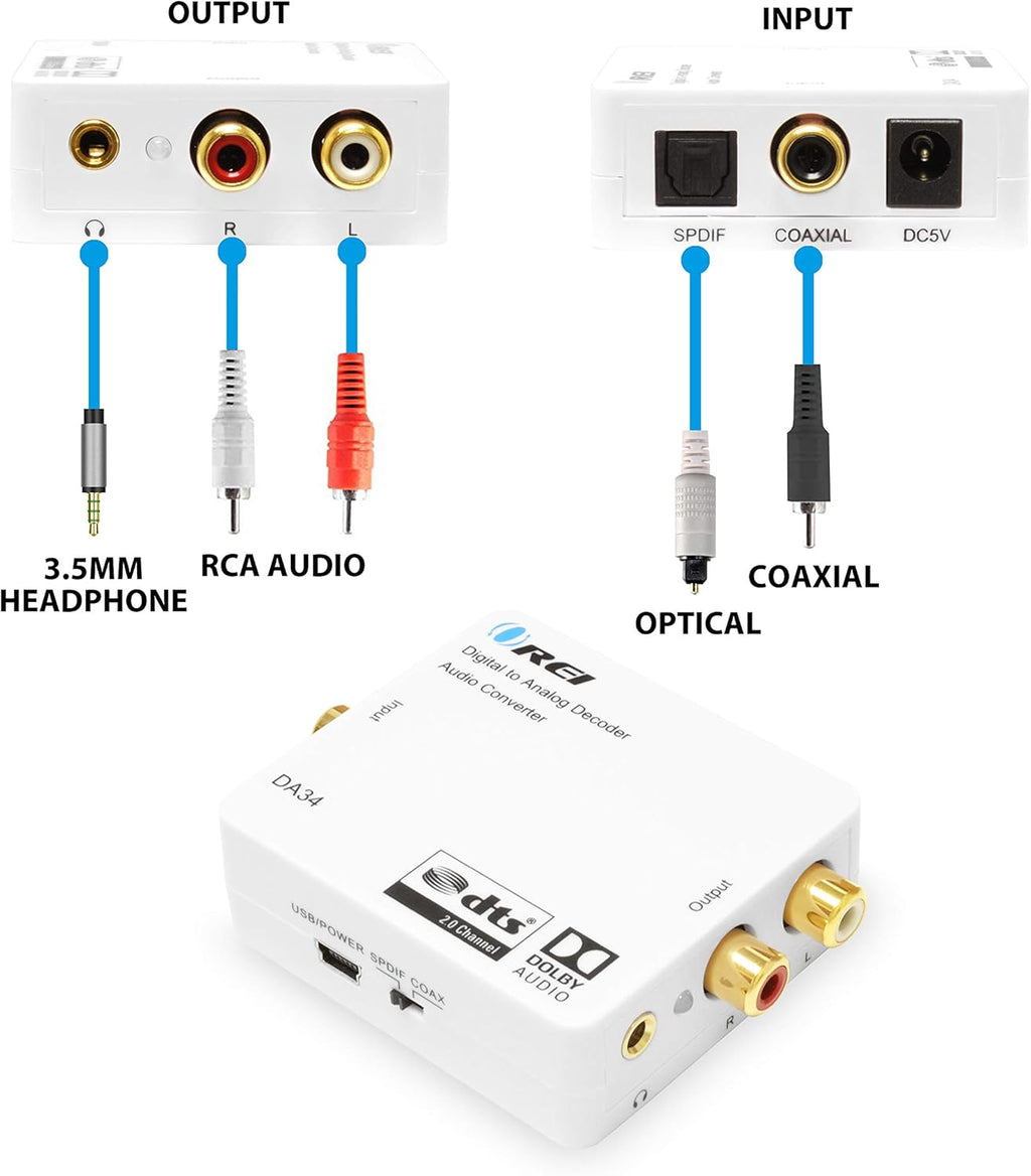 Digital to Analog Audio Decoder SPDIF Coaxial to RCA 3.5mm Converter I11453
