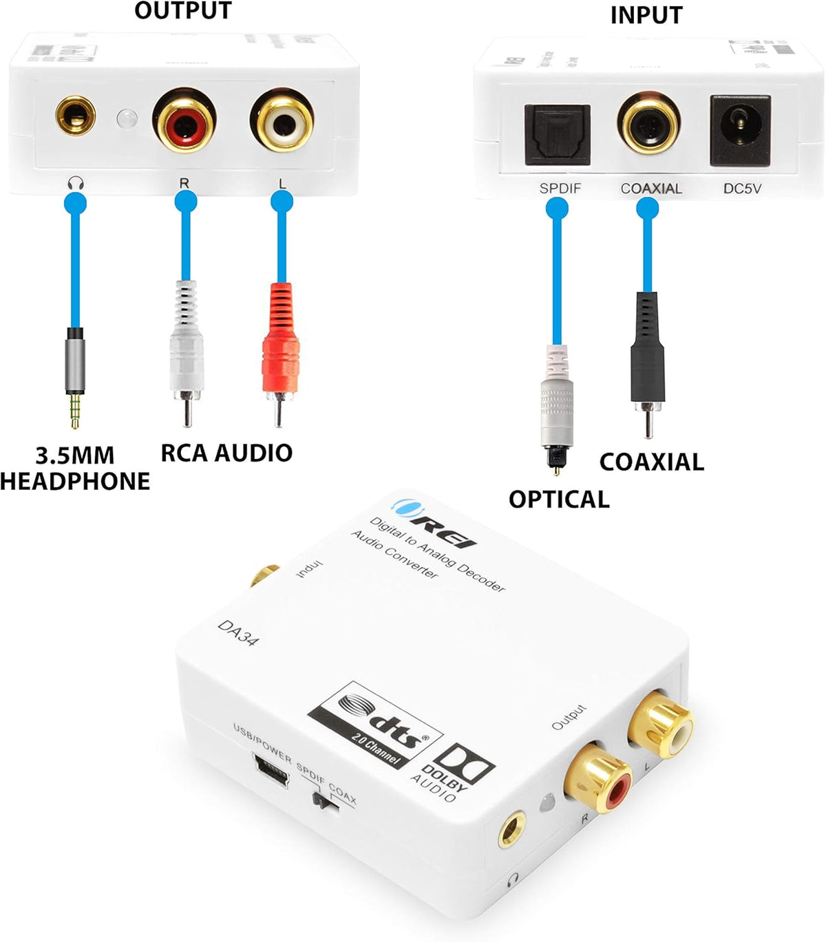 Digital to Analog Audio Decoder SPDIF Coaxial to RCA 3.5mm Converter I11453