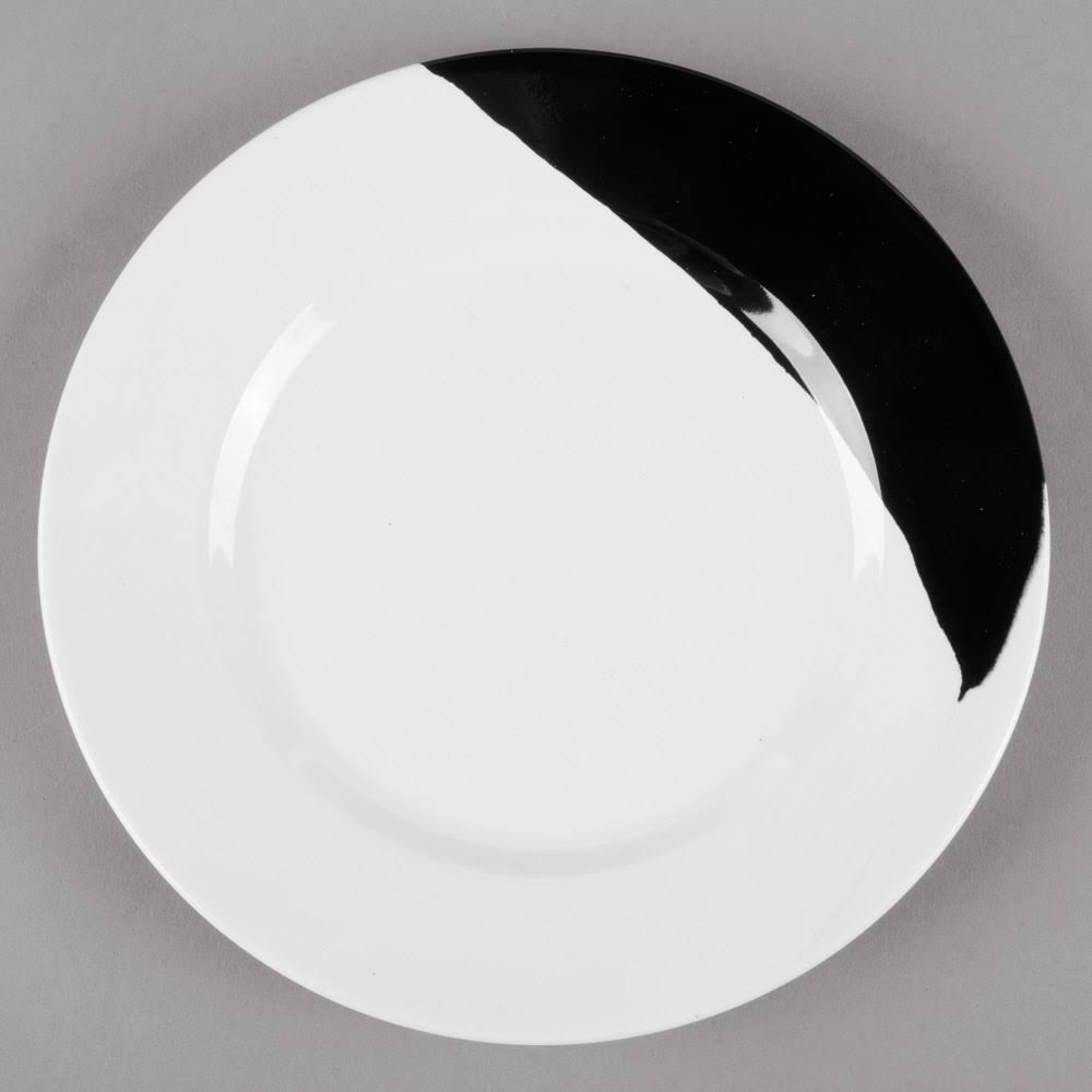 White Black Wide Rim Round Melamine Plate L9339