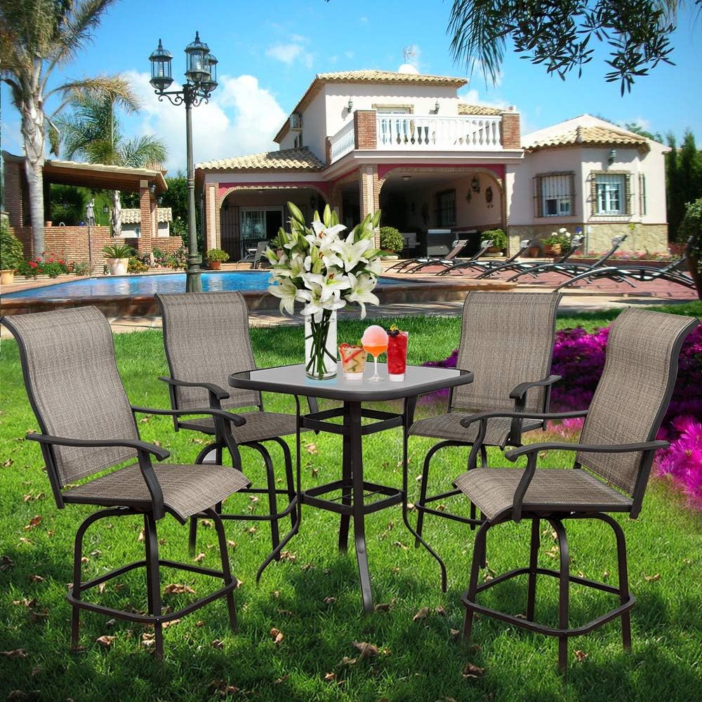 Swivel Bar Stools Set with All-Weather Metal Frame M85369