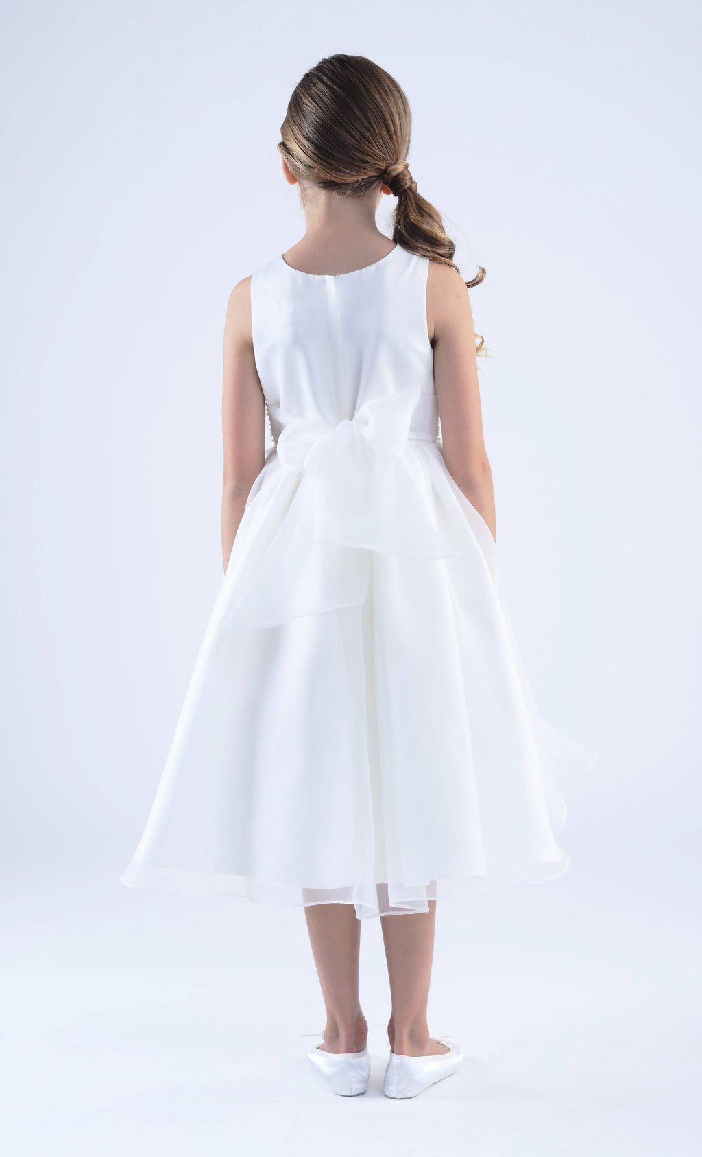 Champagne Beaded Sash Organza Dress K425