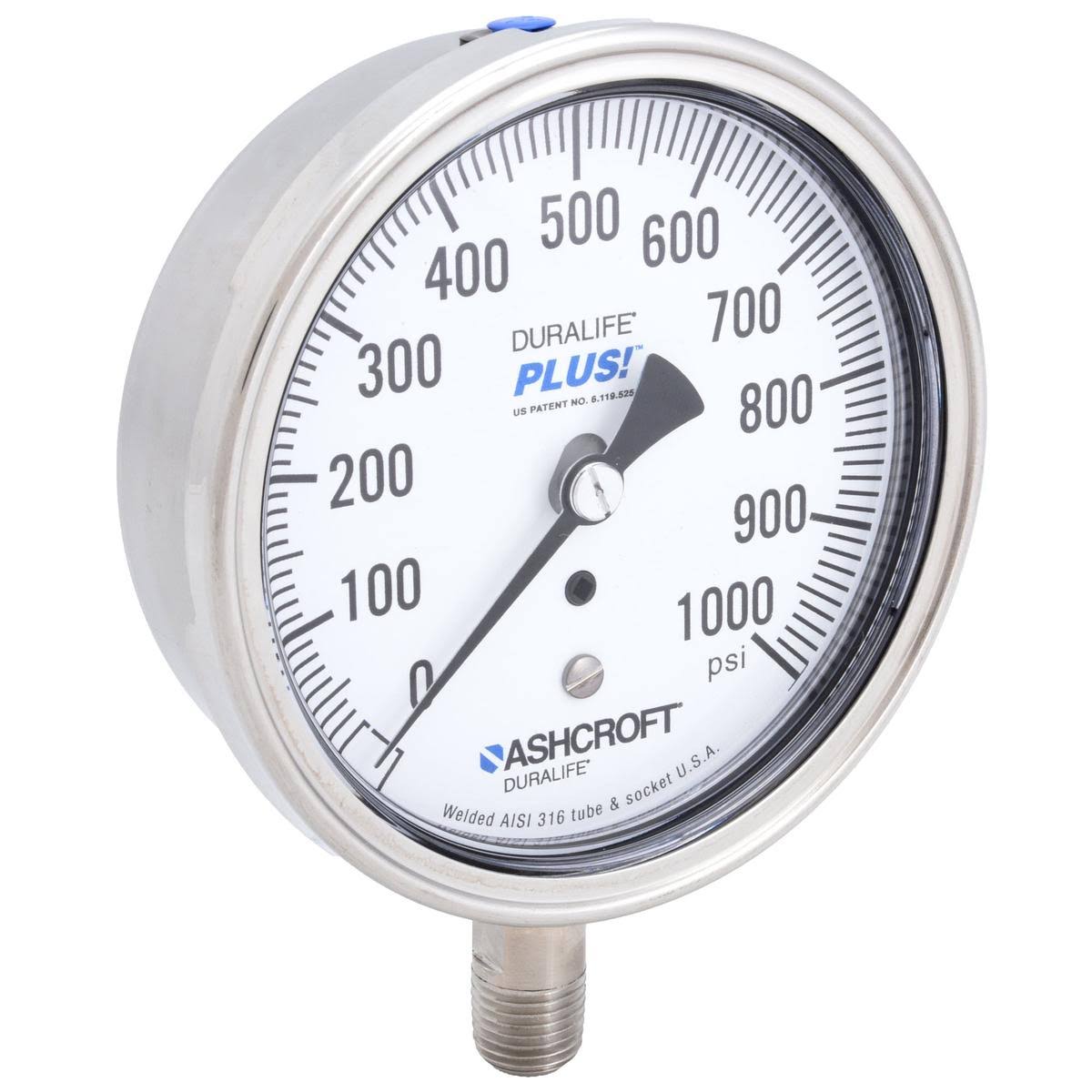 Pressure Gauge, 0 to 1000 psi, 3-1/2in I6024