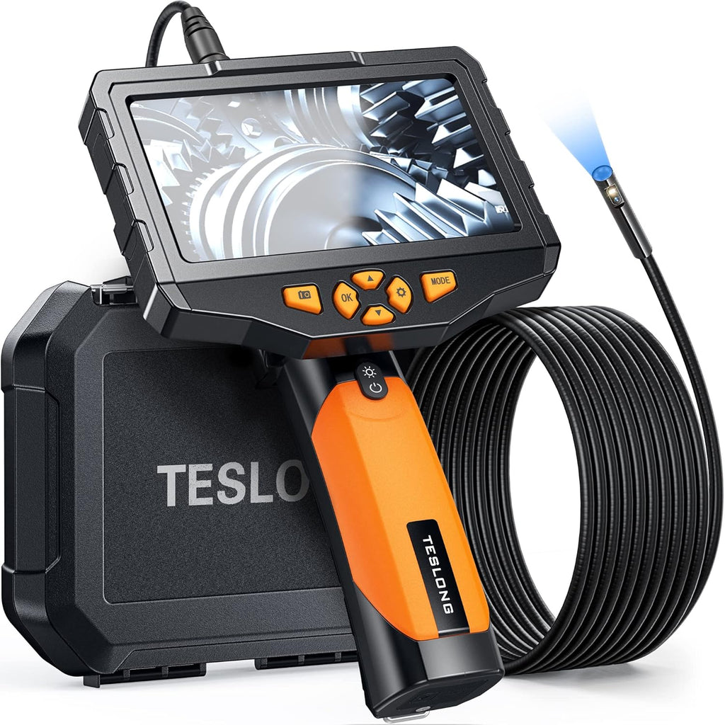 Dual Lens Inspection Camera with Light, 5 IPS Screen, 16.4ft Flexible Probe, 1080p W158