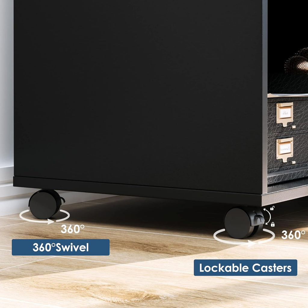 Black Wood File Cabinet with Drawers and Lock I6292