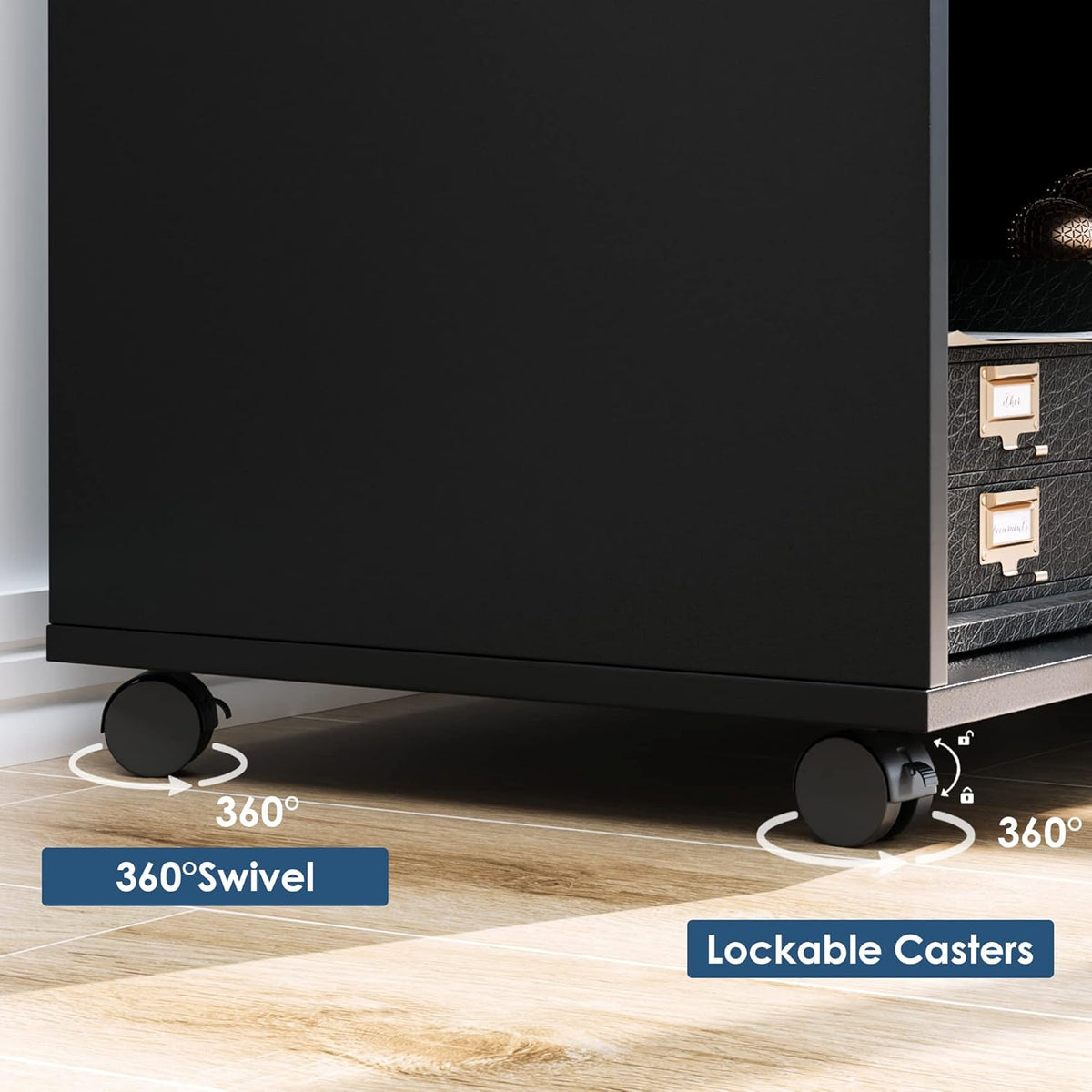 Black Wood File Cabinet with Drawers and Lock I6292