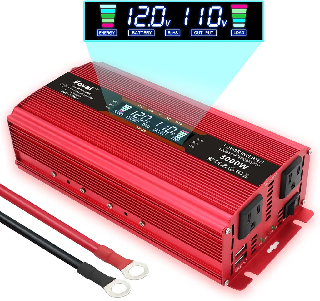 1500W Power Inverter 12V to 110V AC with LCD Display & Dual AC Outlets Z195