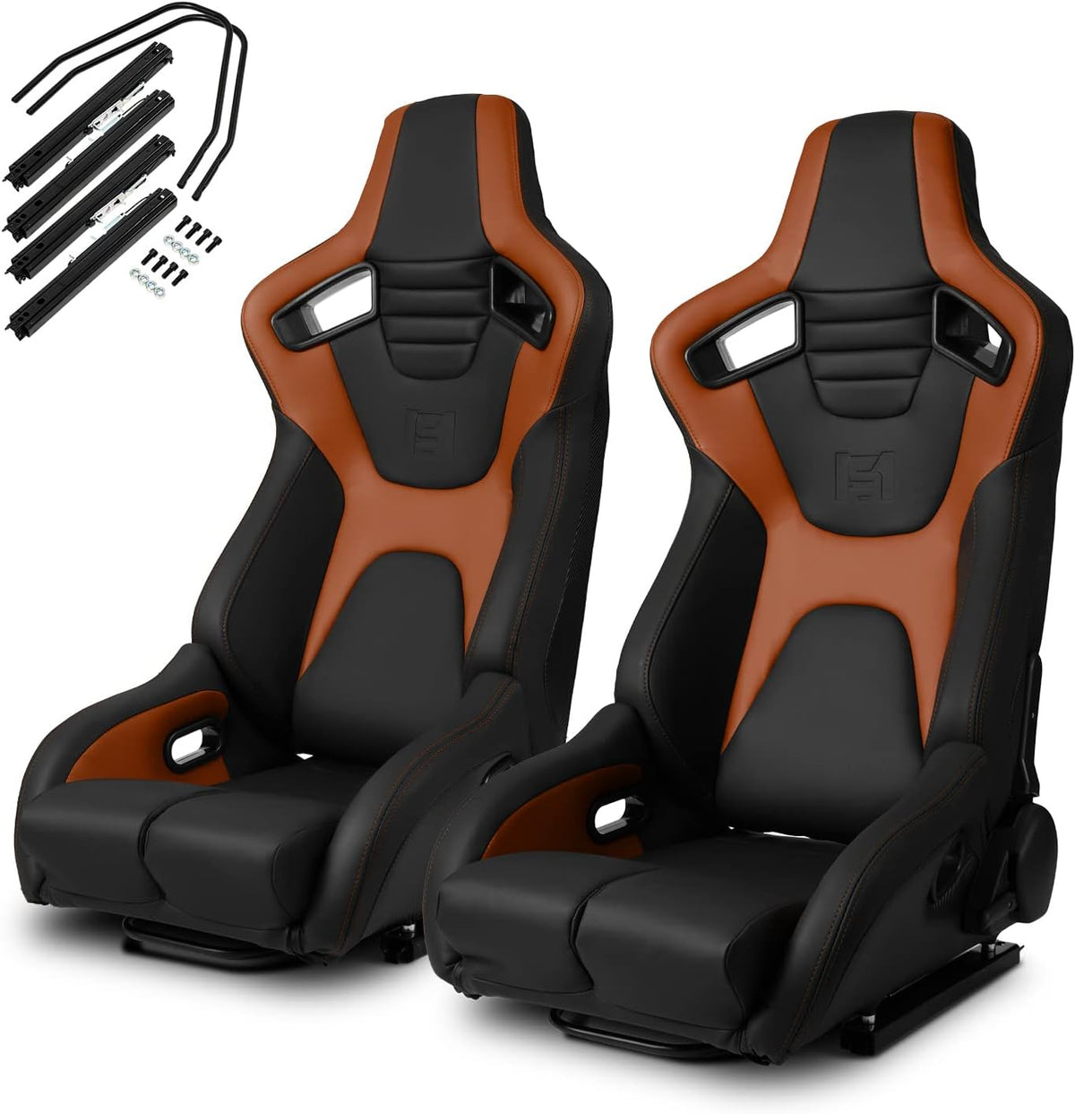 Black Red PVC Carbon Fiber Leather Reclinable Racing Seats Pair B853