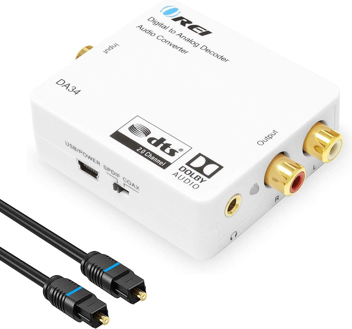 Digital to Analog Audio Decoder SPDIF Coaxial to RCA 3.5mm Converter I11453