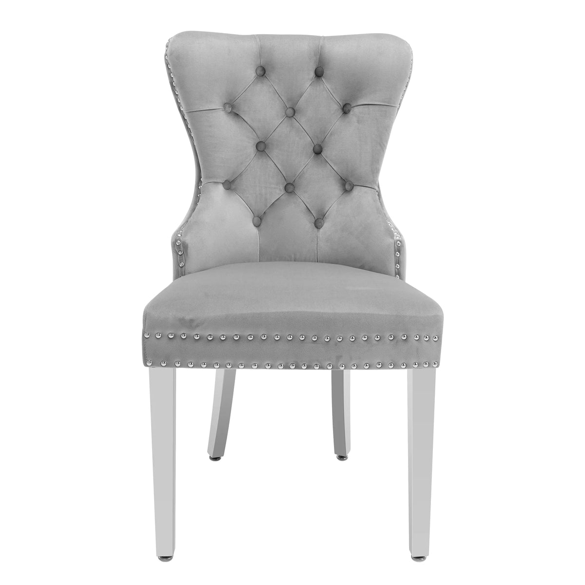 Velvet Wingback Dining Chairs Set of 2 Light Gray R4786