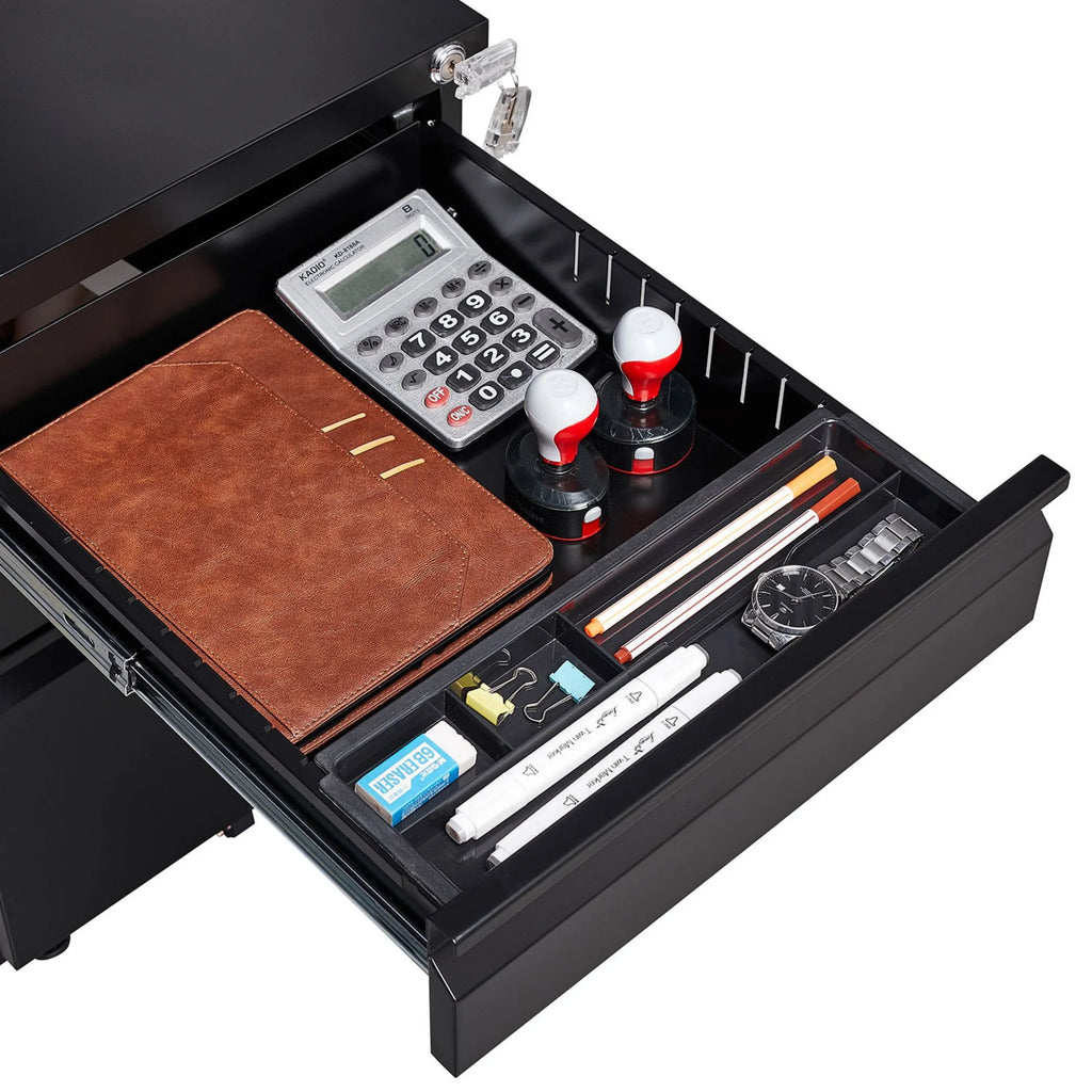 Black 3 Drawer Metal File Cabinet with Lock S63312