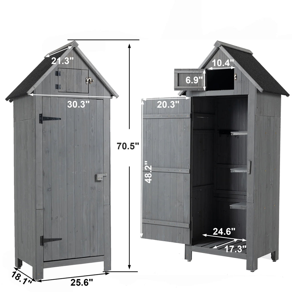 Gray Outdoor Wood Storage Cabinet with Shelves B1005