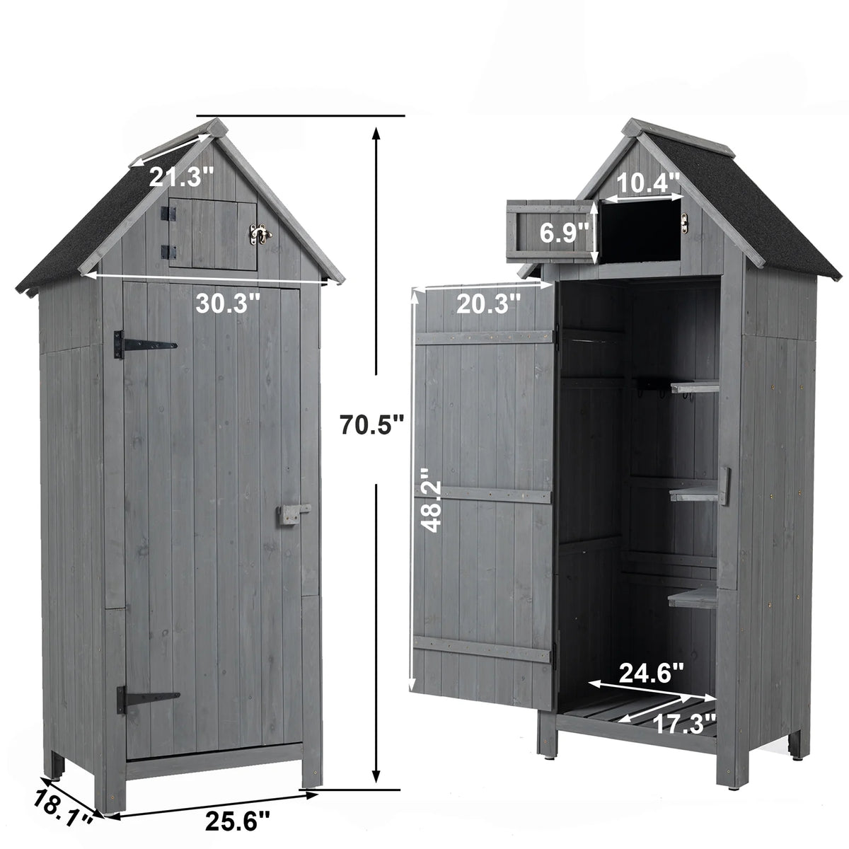 Gray Outdoor Wood Storage Cabinet with Shelves B1005