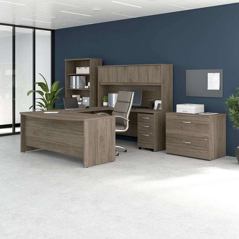 72W U Desk with Hutch and Storage Engineered Wood M465359