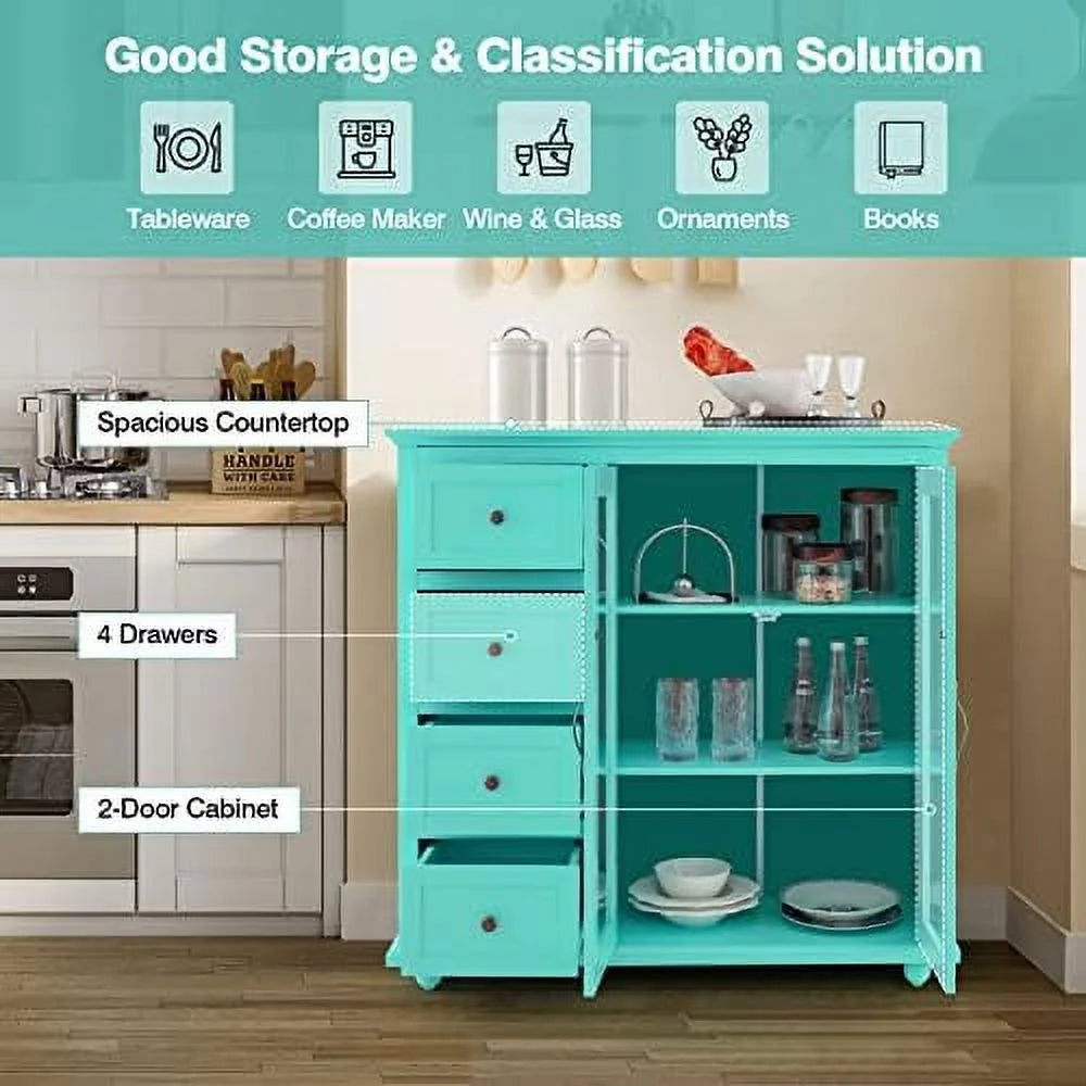 Blue Buffet Sideboard with 2 Doors 4 Drawers Q585