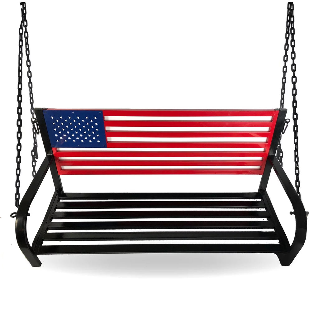 American Flag Outdoor Porch Swing with Hanging Chains L5603
