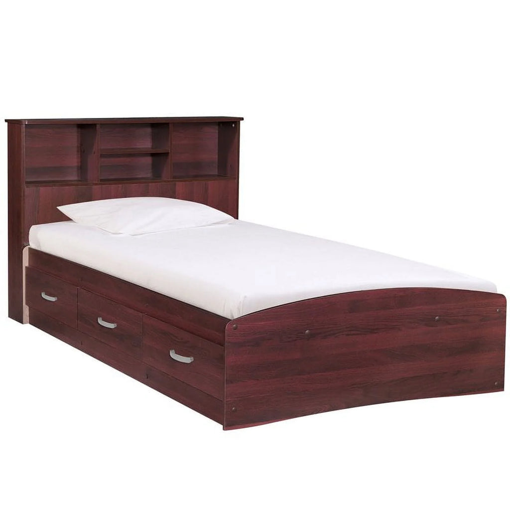 Twin Captains Bed & Dresser with Lock in Mahogany A103