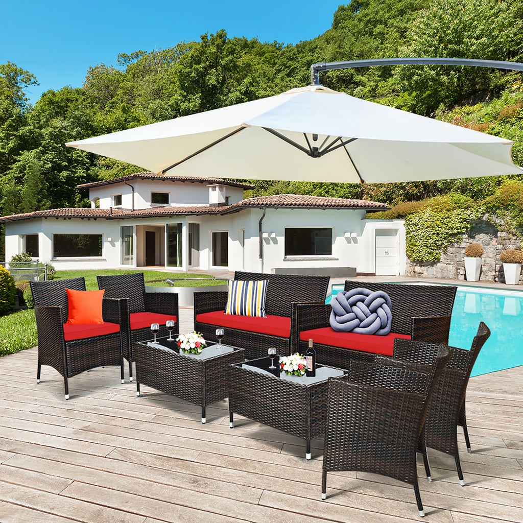 8 Pc Patio Furniture Set Cushioned Sofa Coffee Table T90303
