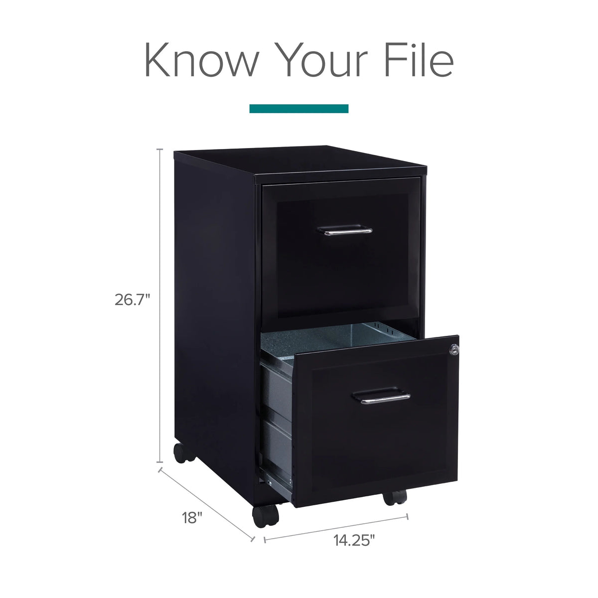 18" Deep 2 Drawer Mobile Vertical File Cabinet, Black L382