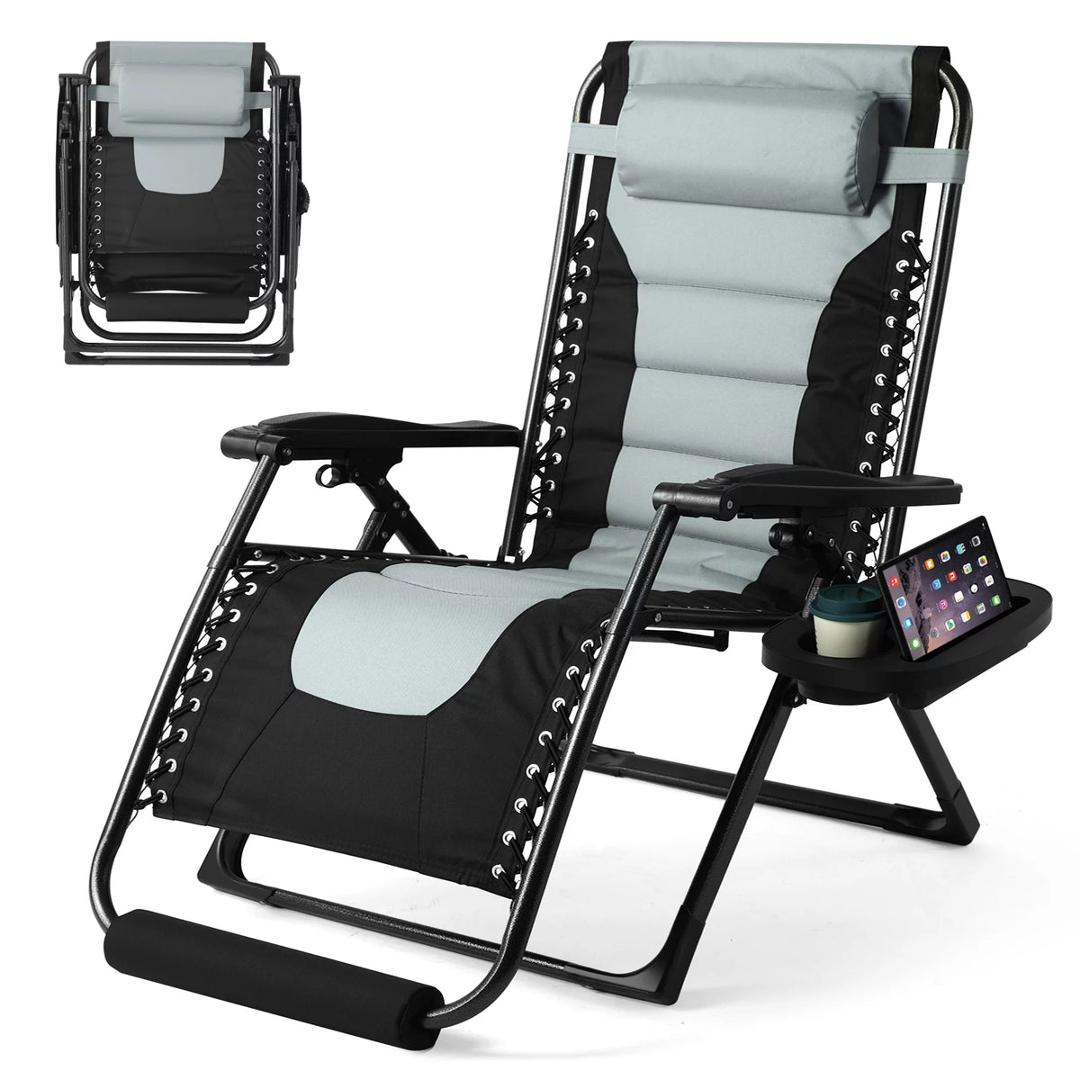 Zero Gravity Chair Oversized Adjustable Recliner 350 lbs Steel Mesh Black Gray J586591