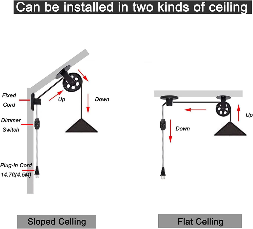 Industrial Pulley Pendant Lamp with Plug-in Cord Black Iron Shade D45216