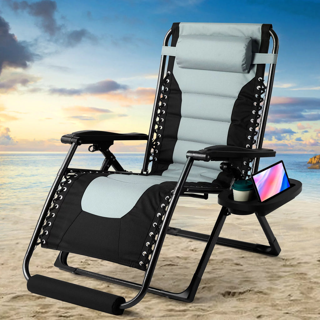 Zero Gravity Chair Oversized Adjustable Recliner 350 lbs Steel Mesh Black Gray J586591