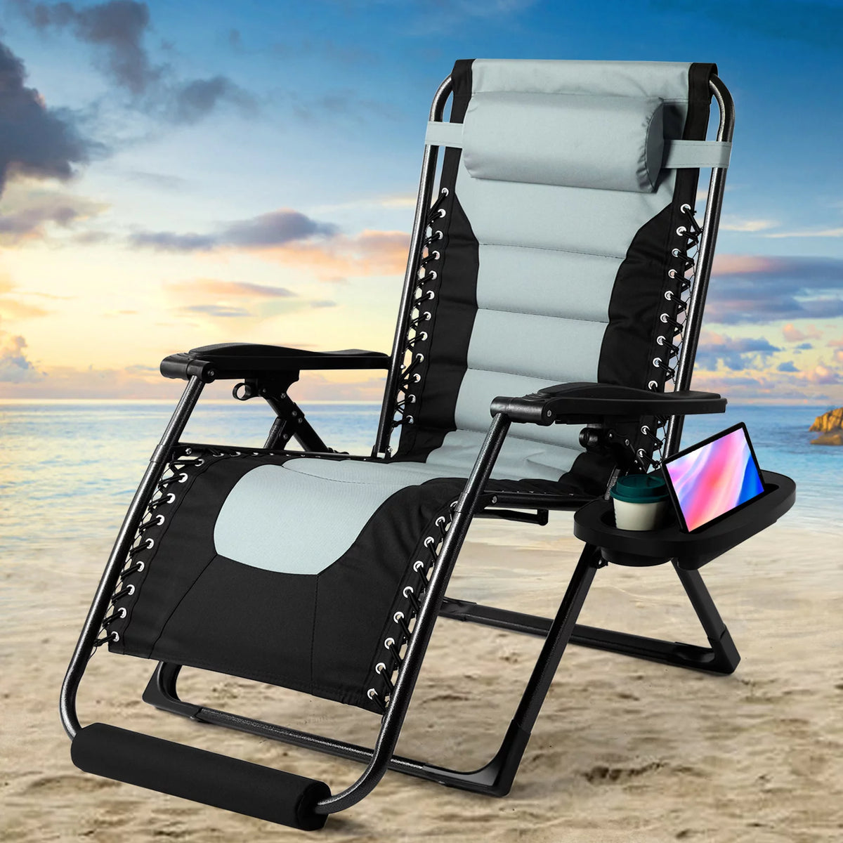 Zero Gravity Chair Oversized Adjustable Recliner 350 lbs Steel Mesh Black Gray J586591